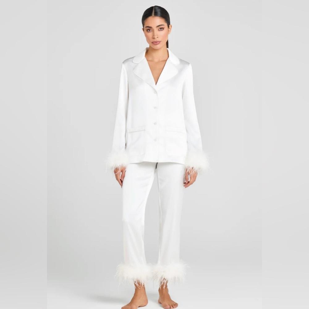 NADINE MERABI White Satin Bridal  Pajamas